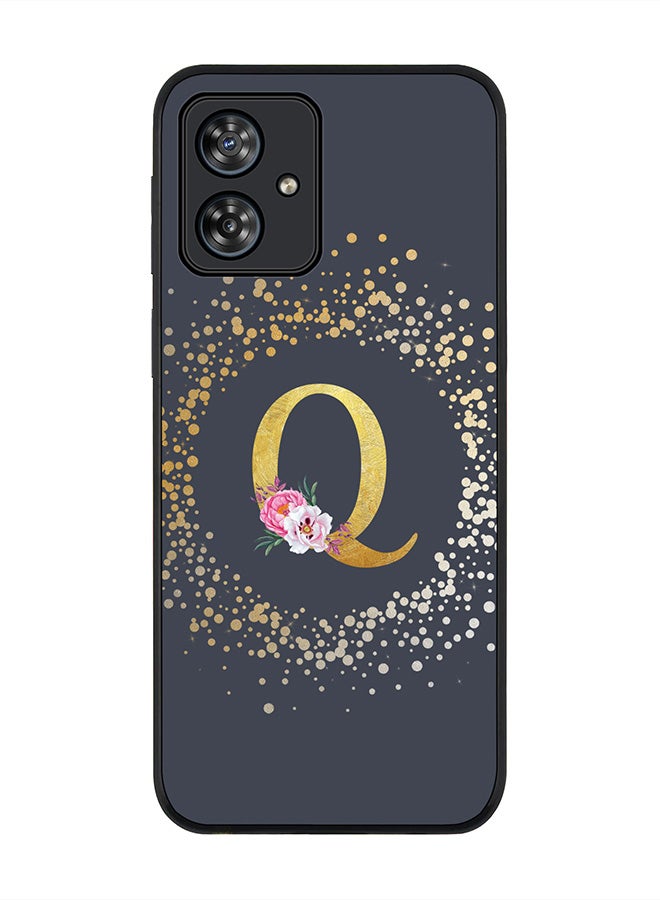 Stylizedd Rugged Black Case for Motorola Moto G54 / Motorola Moto G54 Power / Motorola Moto G64 5G,Custom Monogram Initial Letter Floral Alphabet - Q (Grey) - Image 1