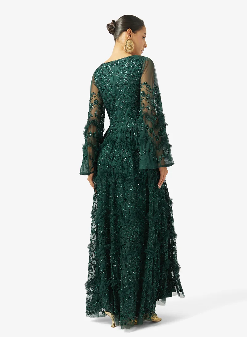 Maya Fully Embellished Frill Detail Maxi Dress