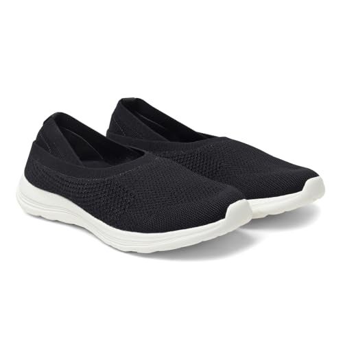 YOHO Knitted Slip-Ons for Women | Lightweight, Stylish & Casual Without Lace Sneakers for Woman | Extra Soft Insole & Shock Absorbing, Walking Loafer Shoes for Ladies SOS-114 | Classic Black - UK 7 - Image 1