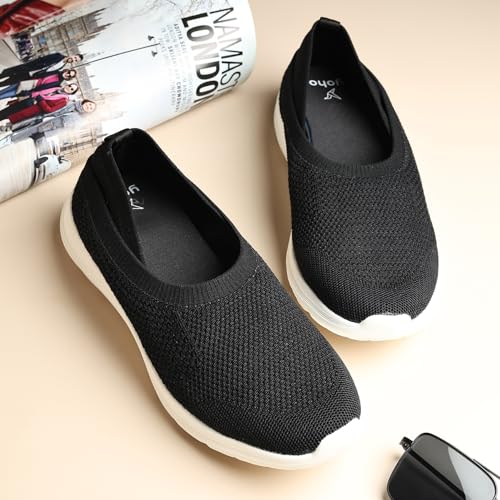 YOHO Knitted Slip-Ons for Women | Lightweight, Stylish & Casual Without Lace Sneakers for Woman | Extra Soft Insole & Shock Absorbing, Walking Loafer Shoes for Ladies SOS-114 | Classic Black - UK 7 - Image 2