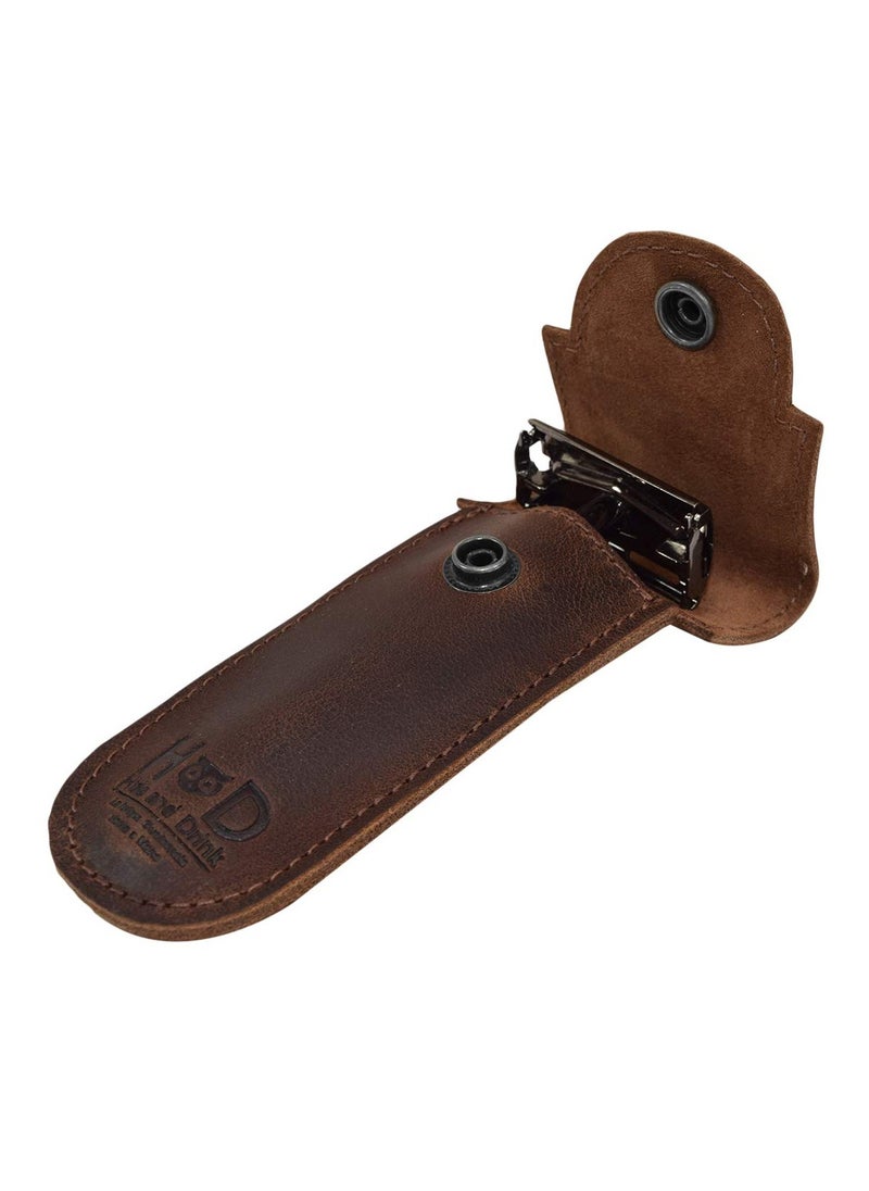Hide & Drink Hide & Drink, Double Edge Protector Case, Barber Razor Sheath, Safety Cover, Travel and Commuter Essentials, Portable Carry Bag, Vintage, Full Grain Leather, Handmade, Bourbon Brown  - Image 1