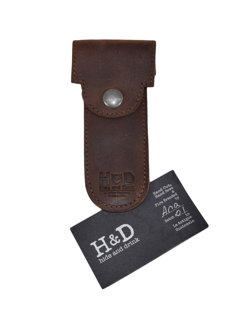 Hide & Drink Hide & Drink, Double Edge Protector Case, Barber Razor Sheath, Safety Cover, Travel and Commuter Essentials, Portable Carry Bag, Vintage, Full Grain Leather, Handmade, Bourbon Brown  - Image 2