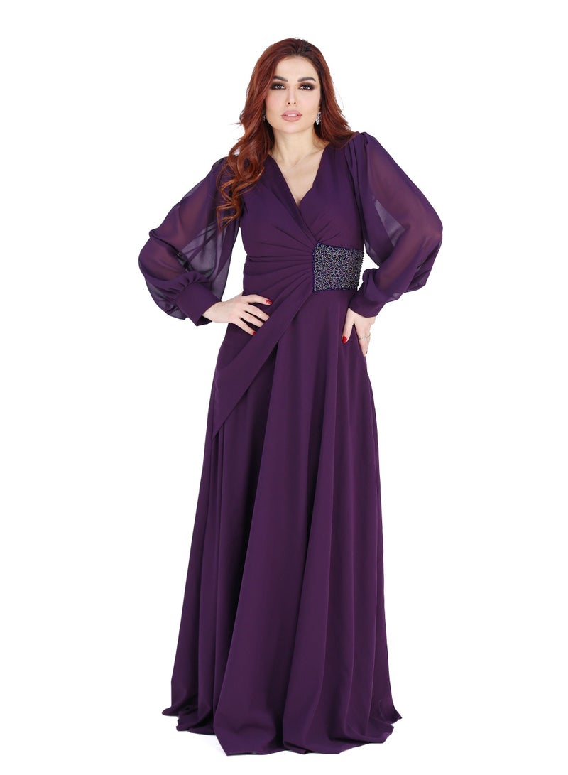 Modern Design An elegant evening dress with long sleeves, beautiful embroidery on the side, for your elegant look, to get this dress from the modern designer, where you will be the queen of occasions in all parties  - Image 1