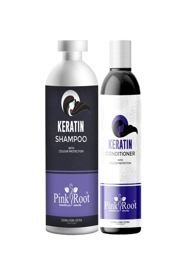 Pink Root Keratin Shampoo 250ml and Conditioner 250ml (Pack of 2) for Smoothening of Hairs and Volume Enhancement - Image 1
