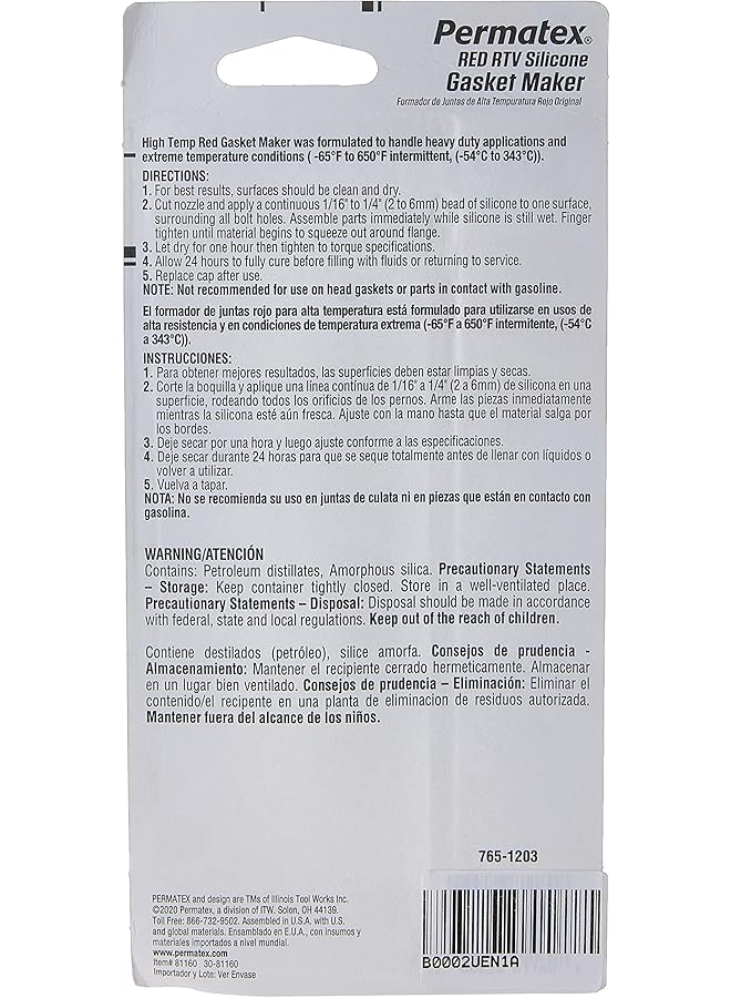 Permatex (26Br) Red Rtv High Temp Gasket Maker Net.85G - Image 5