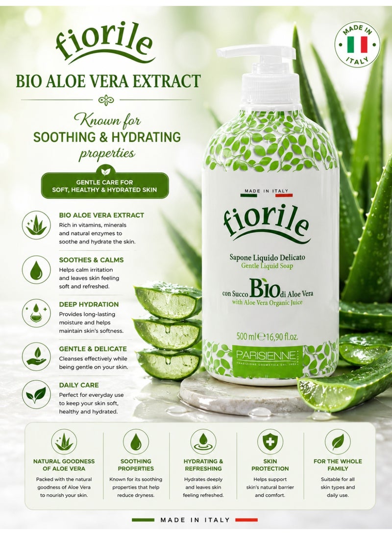 fiorile Parisienne Liquid Soap Bio Aloe Vera 500ML | Gentle Hydration & Daily Skin Care | | Hand Wash | Germ Protection & Deep Cleansing | Soothing benefits of natural aloe vera - Image 3