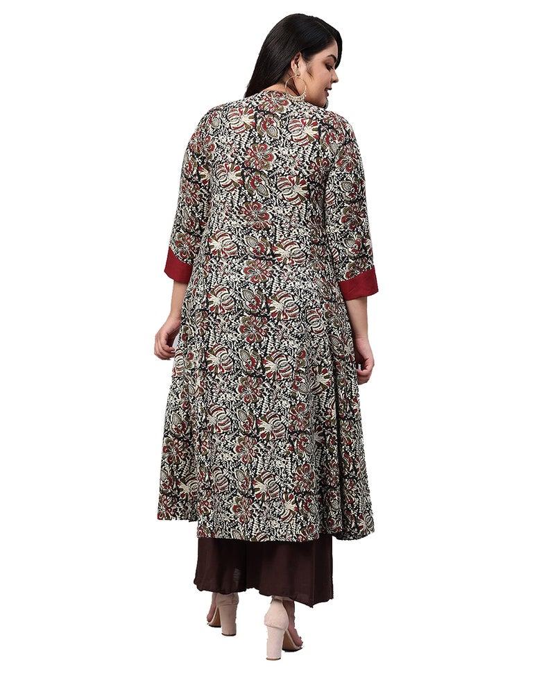 Yash Gallery Women's Cotton Angrakha Style Kalamkari Printed Indian Kurtis (Maroon., 4XL) - Image 4