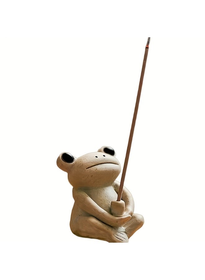 Handmade Ceramic Frog on Lotus Leaf Incense Stick Holder - Cute Porcelain Ash Catcher for Home Decor, Yoga, Meditation & Office Aromatherapy (Green/Beige) - Image 1