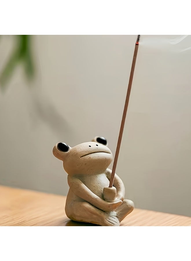 Handmade Ceramic Frog on Lotus Leaf Incense Stick Holder - Cute Porcelain Ash Catcher for Home Decor, Yoga, Meditation & Office Aromatherapy (Green/Beige) - Image 3