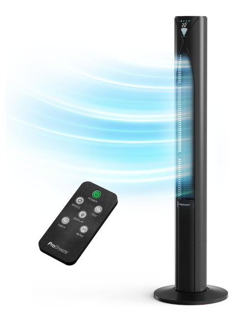 46" Oscillating Tower Fan With Remote, Floor Standing Fan Oscillating 70° - Powerful Quiet 45W Portable Fan For Bedroom, 3 Speed, 4 Modes, 12hr Timer - Bladeless Tower Fans For Room Black
