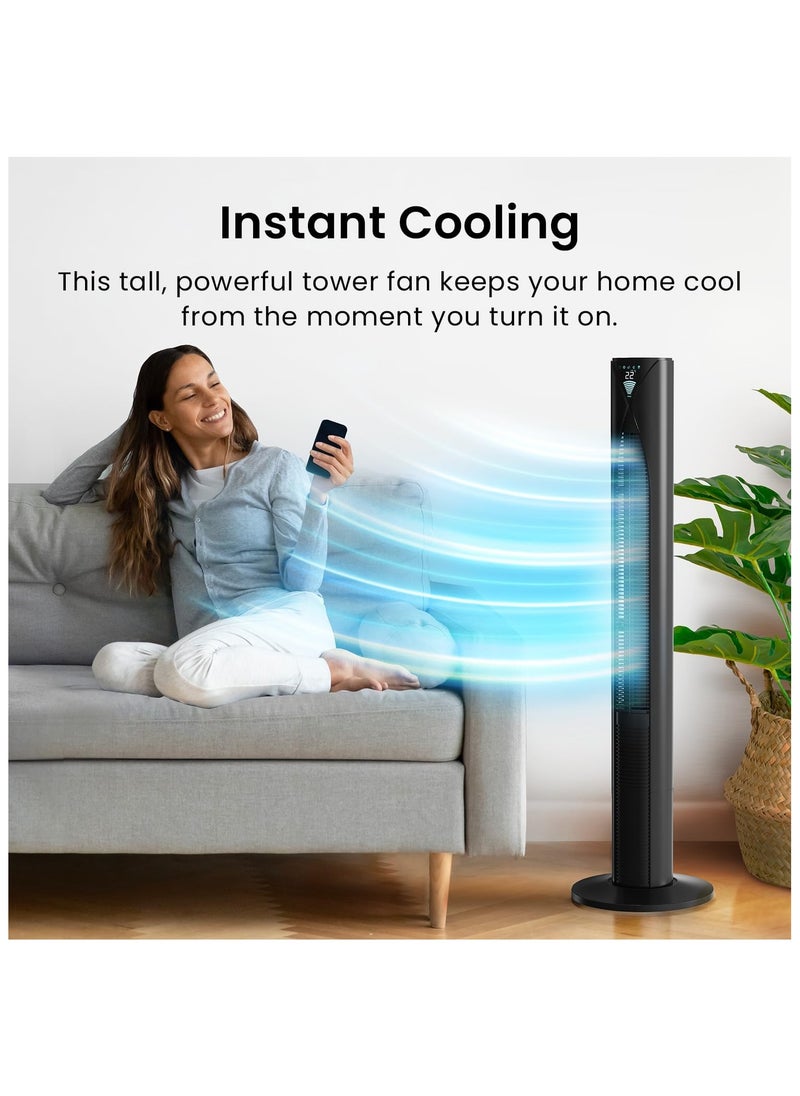 Pro Breeze - 46" Oscillating Tower Fan With Remote, Floor Standing Fan Oscillating 70° - Powerful Quiet 45W Portable Fan For Bedroom, 3 Speed, 4 Modes, 12hr Timer - Bladeless Tower Fans For Room Black - Image 1