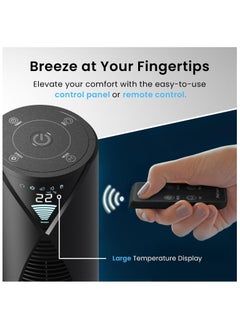 Pro Breeze 46" Oscillating Tower Fan With Remote, Floor Standing Fan Oscillating 70° - Powerful Quiet 45W Portable Fan For Bedroom, 3 Speed, 4 Modes, 12hr Timer - Bladeless Tower Fans For Room Black  - Image 5