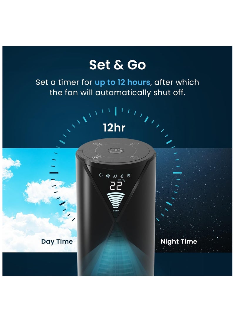 Pro Breeze - 46" Oscillating Tower Fan With Remote, Floor Standing Fan Oscillating 70° - Powerful Quiet 45W Portable Fan For Bedroom, 3 Speed, 4 Modes, 12hr Timer - Bladeless Tower Fans For Room Black - Image 1
