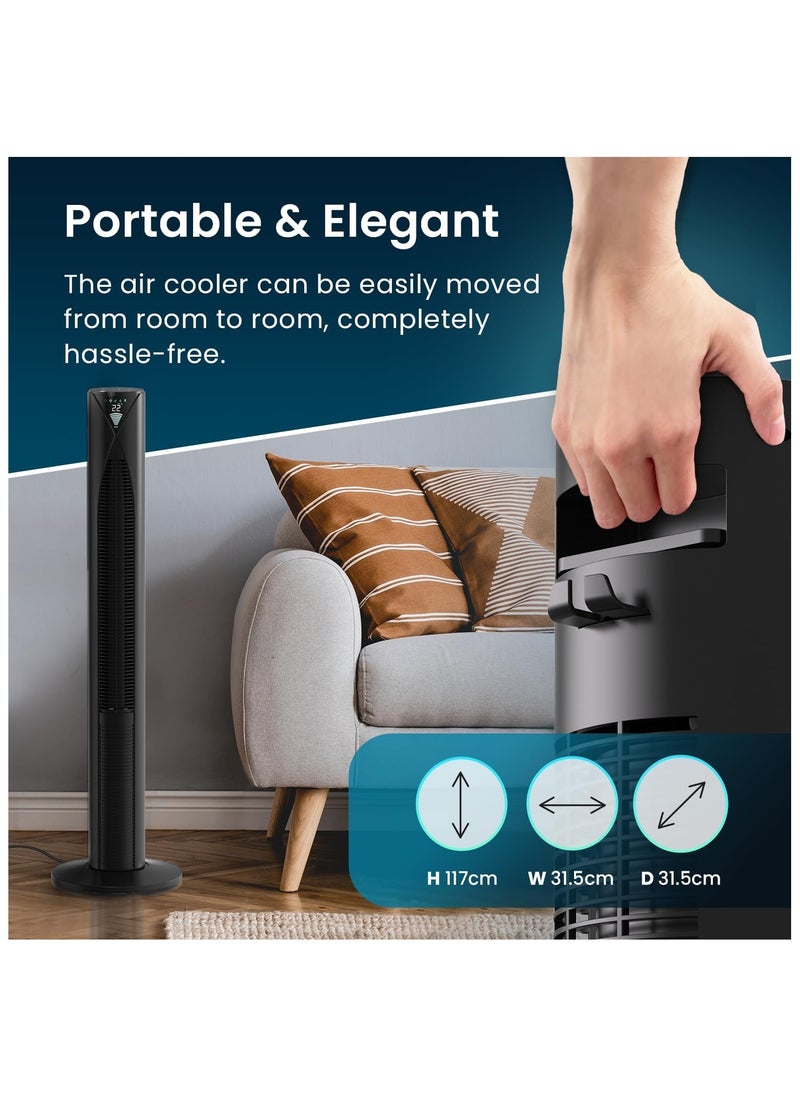 Pro Breeze - 46" Oscillating Tower Fan With Remote, Floor Standing Fan Oscillating 70° - Powerful Quiet 45W Portable Fan For Bedroom, 3 Speed, 4 Modes, 12hr Timer - Bladeless Tower Fans For Room Black - Image 1