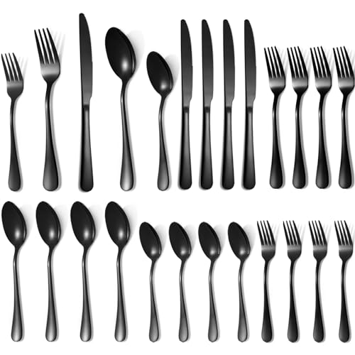 Lazycorner 20 Pcs Black Silverware Set for 4, Mirror Polished Flatware Set Stainless Steel Fork Knife Spoon, Food Grade Eating Utensils Sets, Reusable Silverwear Cutlery Set, Dishwasher Safe - Image 1
