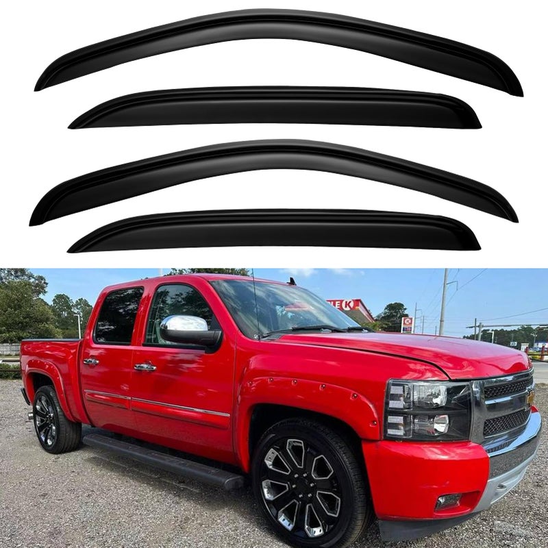 YQAUTEC Window Visors Rain Guards for 2007-2013 Chevy Silverado/GMC Sierra 1500/Avalanche Crew Cab, Window Vent Wind Deflectors Visors Shades for 2007-2014 Silverado/Sierra 2500HD-3500HD/Suburban/Yukon XL - Image 1