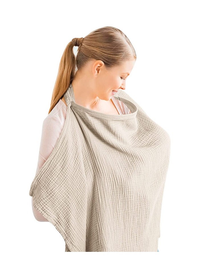 Halamine Muslin Nursing Cover for Baby Breastfeeding Breathable 100% Cotton Breastfeeding Cover with Rigid Hoop for Mother Nursing Apron Multi-use Carseat Canopy Nursing Cover for Breastfeeding, lactation apron，Breathable Infant Feeding Apron for Privacy, With Adjustable Neck Strap( Khaki)  - Image 1