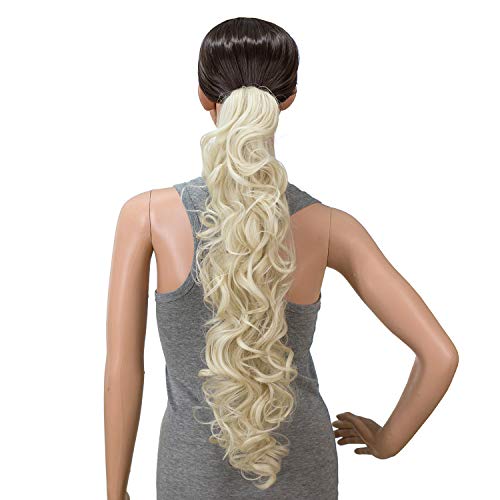 SWACC 24Inch Long Messy Curls Synthetic Claw Clip Ponytail Extensions Drawstring Curly Ponytail Hairpiece Jaw Clip Hair Extensions Platinum Blonde60 - Image 2