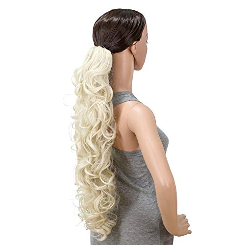 SWACC 24Inch Long Messy Curls Synthetic Claw Clip Ponytail Extensions Drawstring Curly Ponytail Hairpiece Jaw Clip Hair Extensions Platinum Blonde60 - Image 5