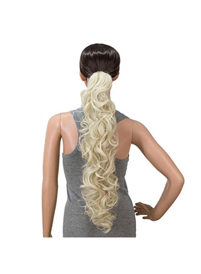 SWACC 24Inch Long Messy Curls Synthetic Claw Clip Ponytail Extensions Drawstring Curly Ponytail Hairpiece Jaw Clip Hair Extensions Platinum Blonde60 - Image 1