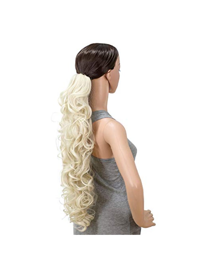 SWACC 24Inch Long Messy Curls Synthetic Claw Clip Ponytail Extensions Drawstring Curly Ponytail Hairpiece Jaw Clip Hair Extensions Platinum Blonde60 - Image 4