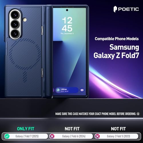 Poetic Revolution Flex Case for Galaxy Z Fold 7 Hidden Foldable KickstandHinge ProtectionMagSafe Compatible Full Body Shockproof Galaxy Z Fold 7 Cover with BuiltinScreen Protector Navy Blue - Image 3