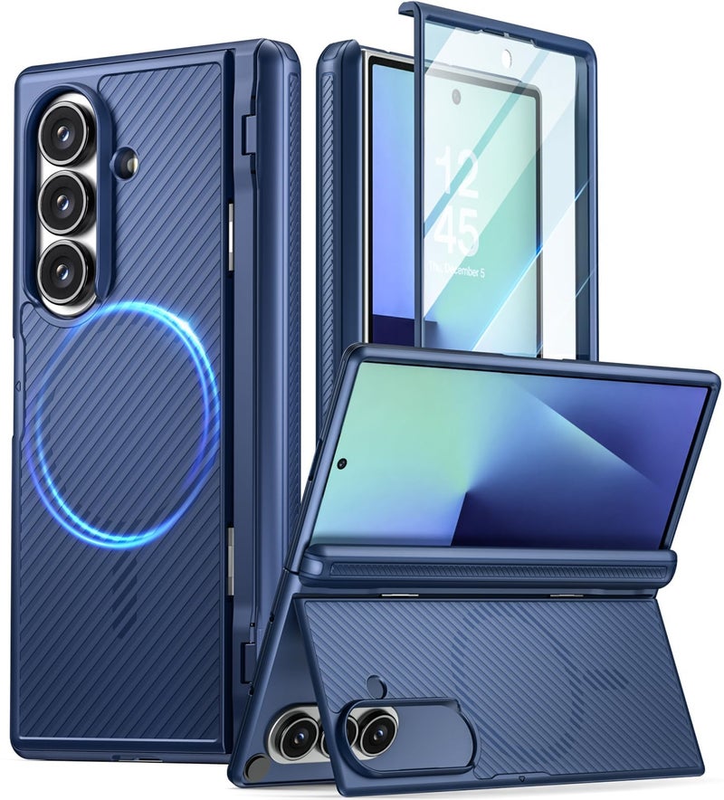 Poetic Revolution Flex Case for Galaxy Z Fold 7 Hidden Foldable KickstandHinge ProtectionMagSafe Compatible Full Body Shockproof Galaxy Z Fold 7 Cover with BuiltinScreen Protector Navy Blue - Image 2