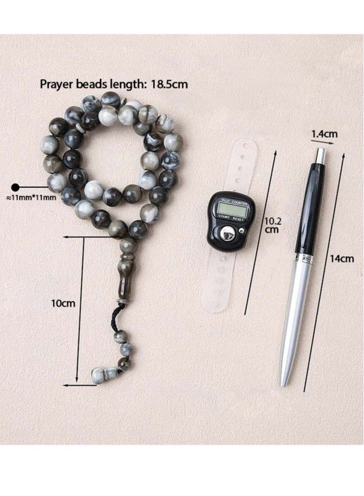 Prayer Bead Counting Set - Misbaha Tasbih for Meditation & Islamic Worship, Digital Finger Counter, Ramadan Gift, Eid Present, Muslim Prayer Accessory  - Image 2