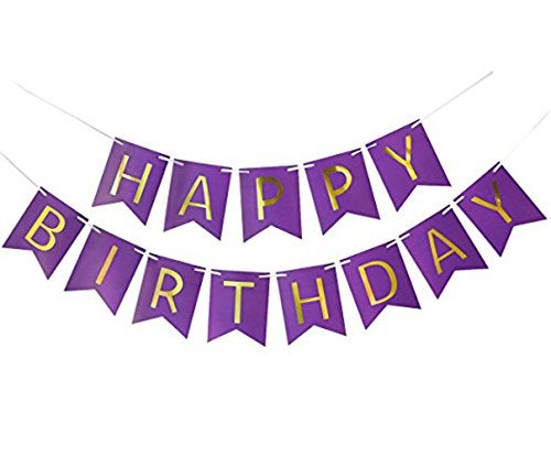 MAGQOO Purple Happy Birthday Banner Purple Card Happy Birthday Banner Golden Letters For Birthday Party - Image 1