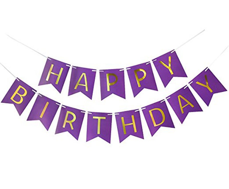 MAGQOO Purple Happy Birthday Banner Purple Card Happy Birthday Banner Golden Letters For Birthday Party - Image 3