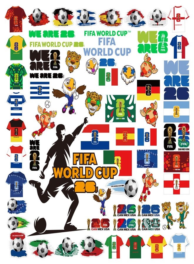 ميسوكا ملصقات كأس العالم FIFA 2026 - ملصق كرة قدم رسمي بتصميم الكأس والمدينة المضيفة والأعلام والتميمة، ملصقات مقاومة للماء لزجاجات المياه وأجهزة الكمبيوتر المحمولة والهواتف، هدايا حفلات كرة القدم (مجموعة FIFA الوطنية A) - Image 1