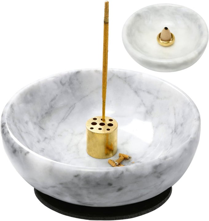 NATURAL MARBLE INCENSE HOLDER FOR STICKS AND BACKFLOW INCENSE HANDMADE STICK INCENSE HOLDER IDEAL FOR SMUDGING INCENSE BURNING DECORATIONEASILY GRAB ALL INCENSE ASH GRAY