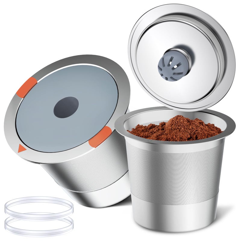 Noalto Reusable K Cups and Coffee Pods,Universal stainless steel k Cups for Keurig 2.0 and 1.0 Coffee Makers machine(2pack) - Image 1