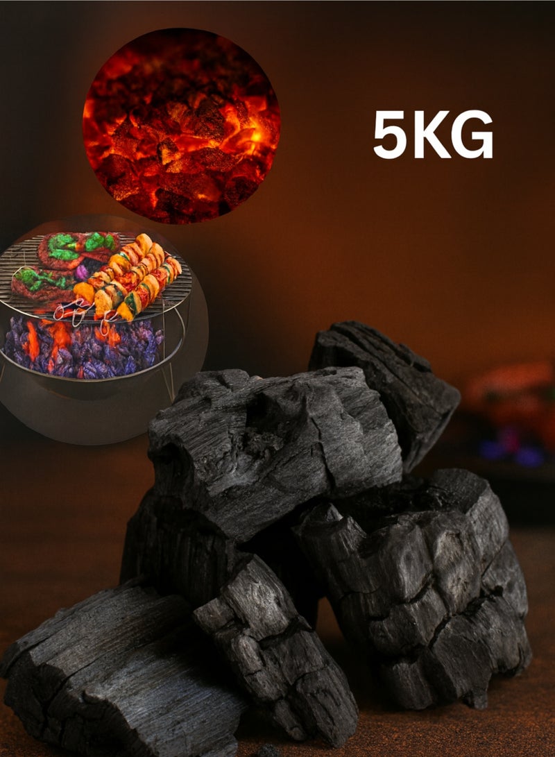 فحم شواء طبيعي فاخر - 5 كجم | حرارة عالية، احتراق يدوم طويلاً | فحم خالٍ من الدخان والرائحة للشواء والطهي في الهواء الطلق. - Image 2