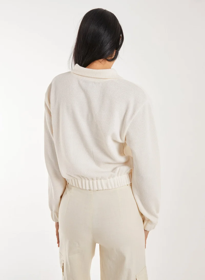 Pink Vanilla High Neck Zip Up Cropped Sweatshirt