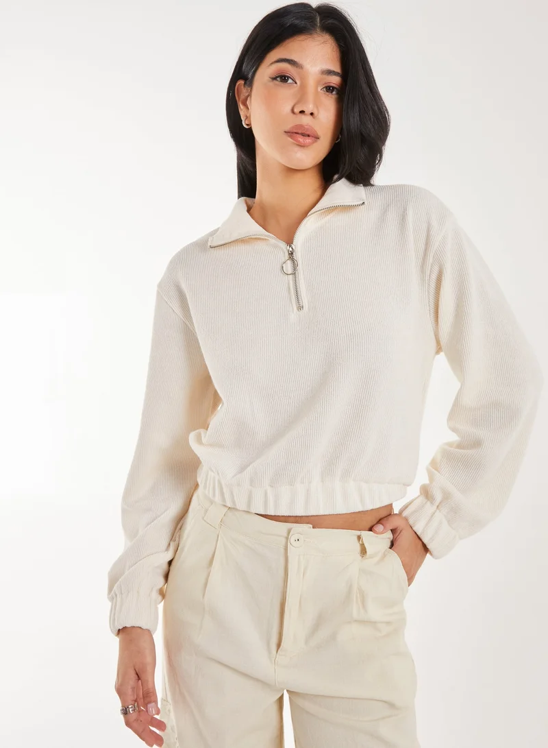 Pink Vanilla High Neck Zip Up Cropped Sweatshirt