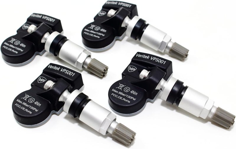 Set of 4 VPS 433mhz TPMS Tire Pressure Sensors Replacement for BMW OE Part 36106856227 36106874829 wSilver Aluminum Valve Stems