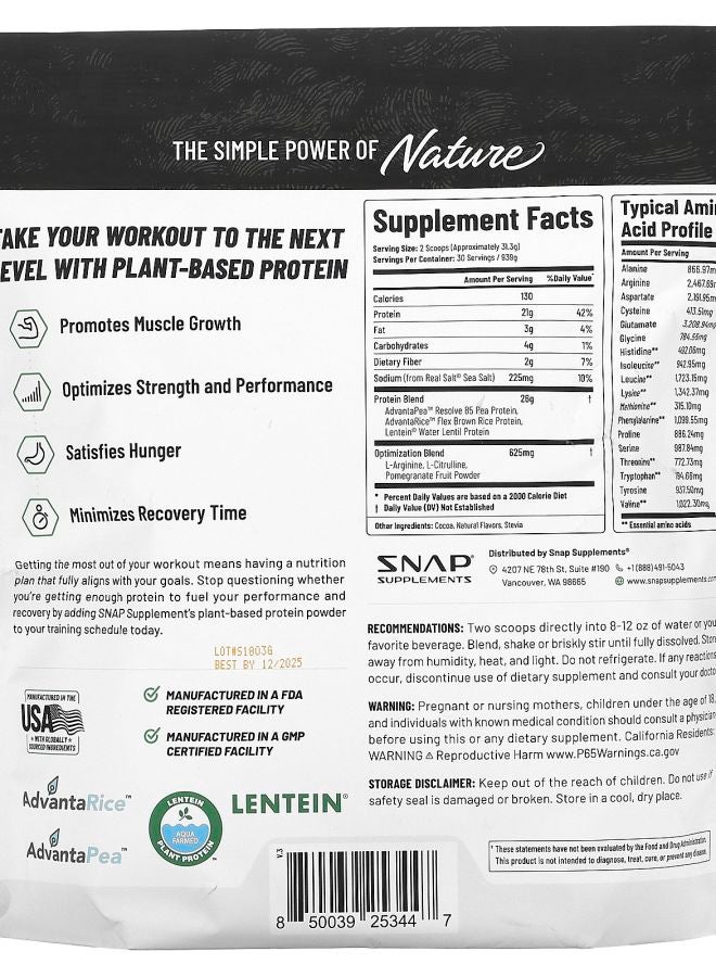 SNAP SUPPLEMENTS Plant Protein Vegan Protein Powder Chocolate 939 g - Image 2
