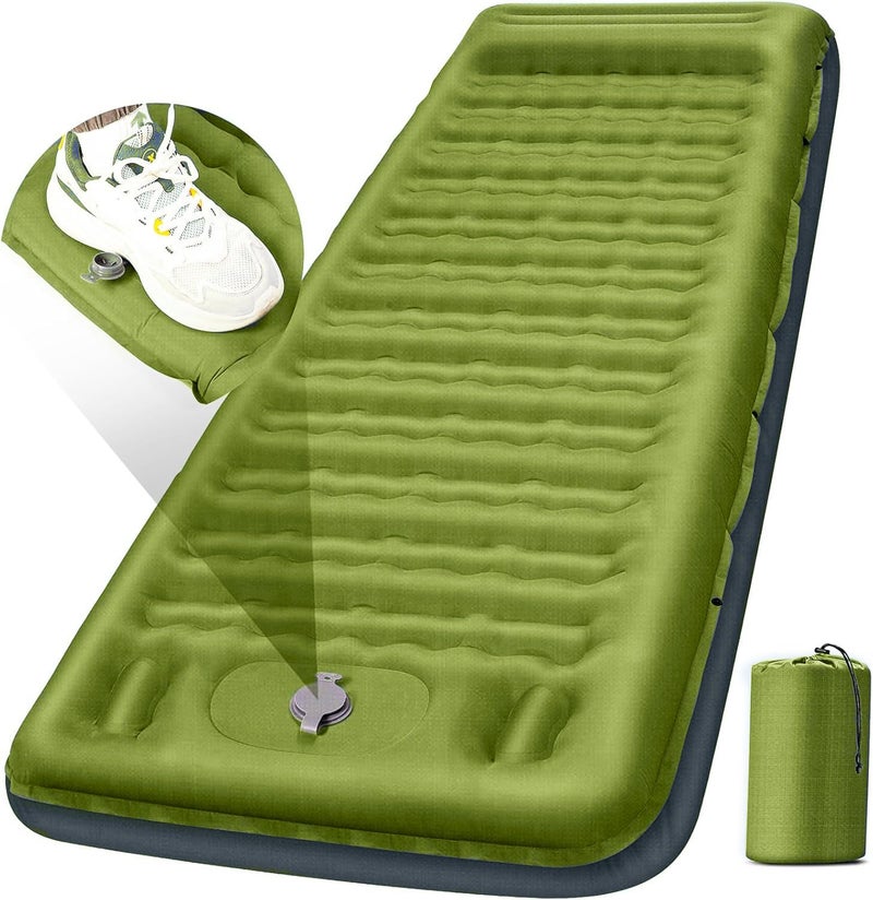 FNARMW Camping Sleeping Pad Extra Thick 5 Inch Camping Mat with Pillow Builtin Foot Pump Inflatable Sleeping Pads Compact for Camping Backpacking Hiking Traveling TentMilitary Yellow - Image 2