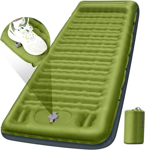 FNARMW Camping Sleeping Pad Extra Thick 5 Inch Camping Mat with Pillow Builtin Foot Pump Inflatable Sleeping Pads Compact for Camping Backpacking Hiking Traveling TentMilitary Yellow - Image 1