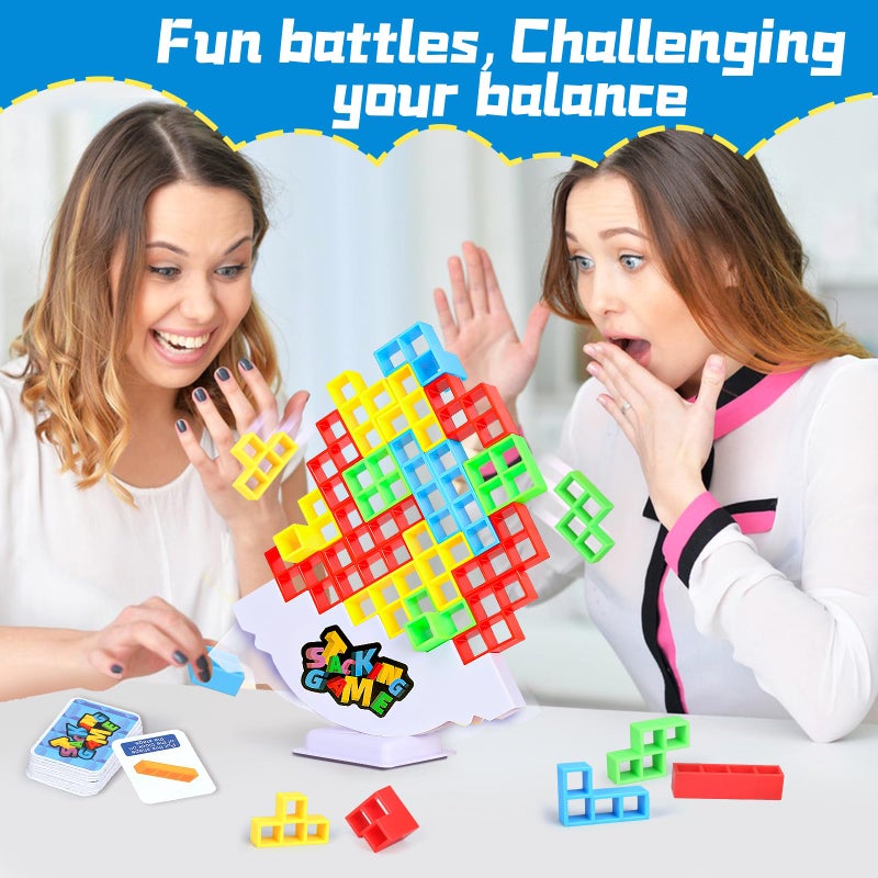 BBnote 64PCS Stack Game for Adult & Kids, Tetra Board Tower Games for Family Travel Party, 2 Players Balance Stacking Toy, Team Toys Building Block - Image 5
