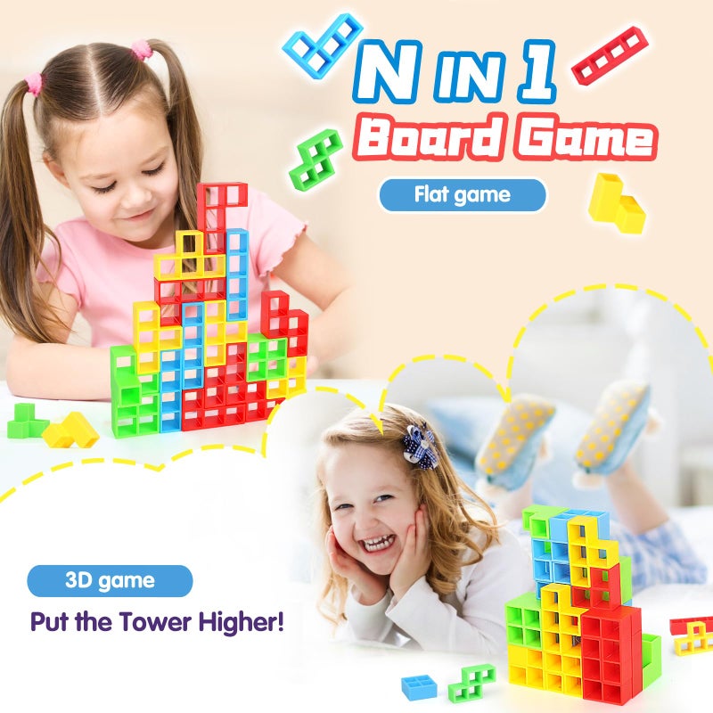 BBnote 64PCS Stack Game for Adult & Kids, Tetra Board Tower Games for Family Travel Party, 2 Players Balance Stacking Toy, Team Toys Building Block - Image 4