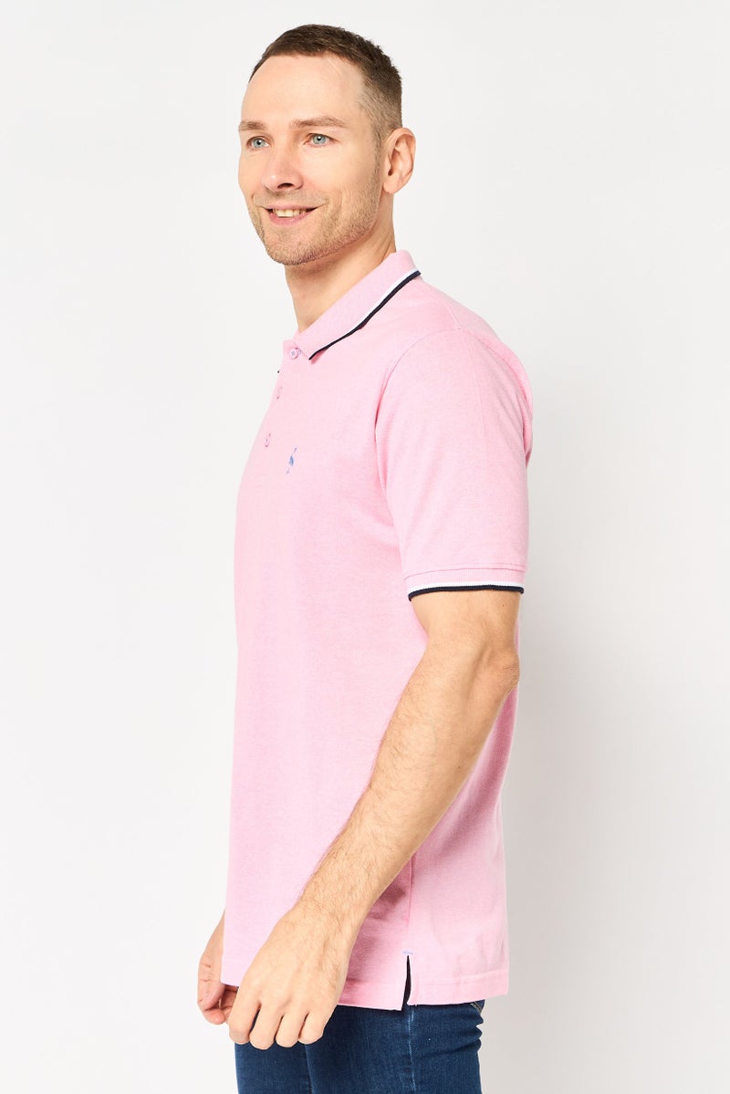 Tailorbyrd Men Regular Fit Embroidered Logo Short Sleeve Polo Shirt, Pink - Image 3