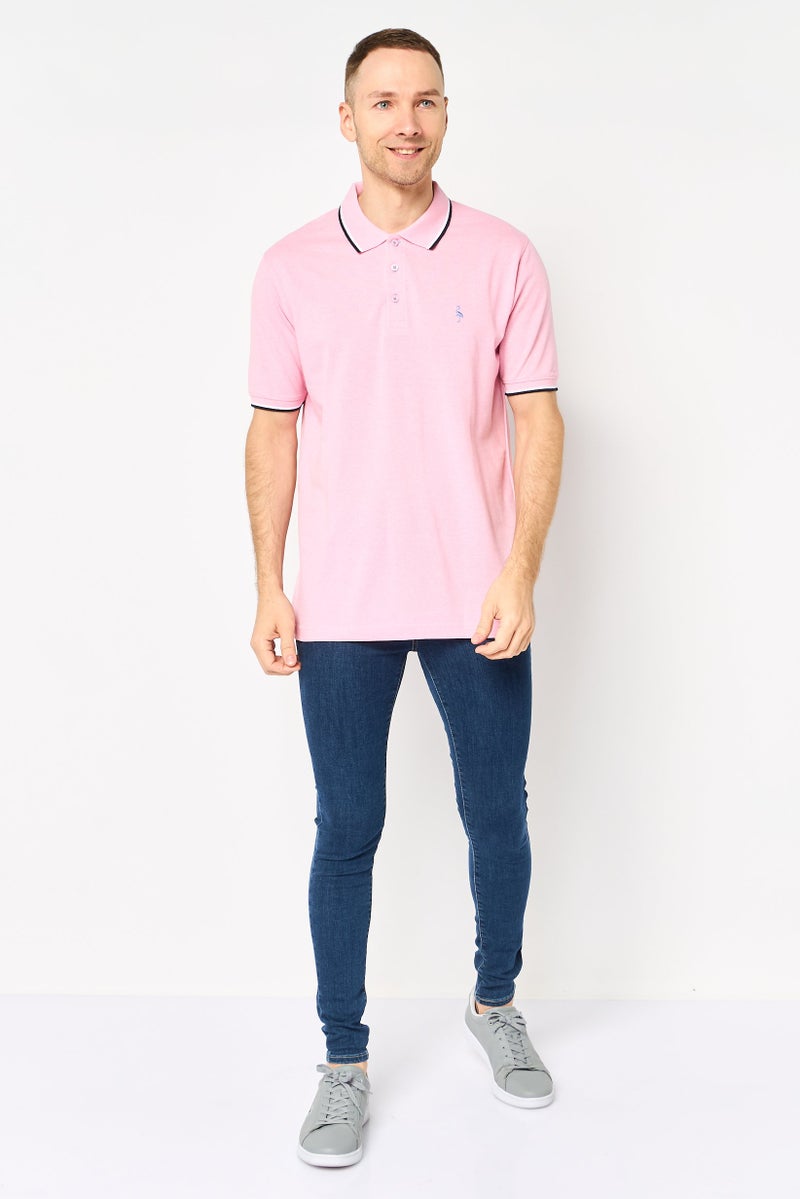 Tailorbyrd Men Regular Fit Embroidered Logo Short Sleeve Polo Shirt, Pink - Image 2