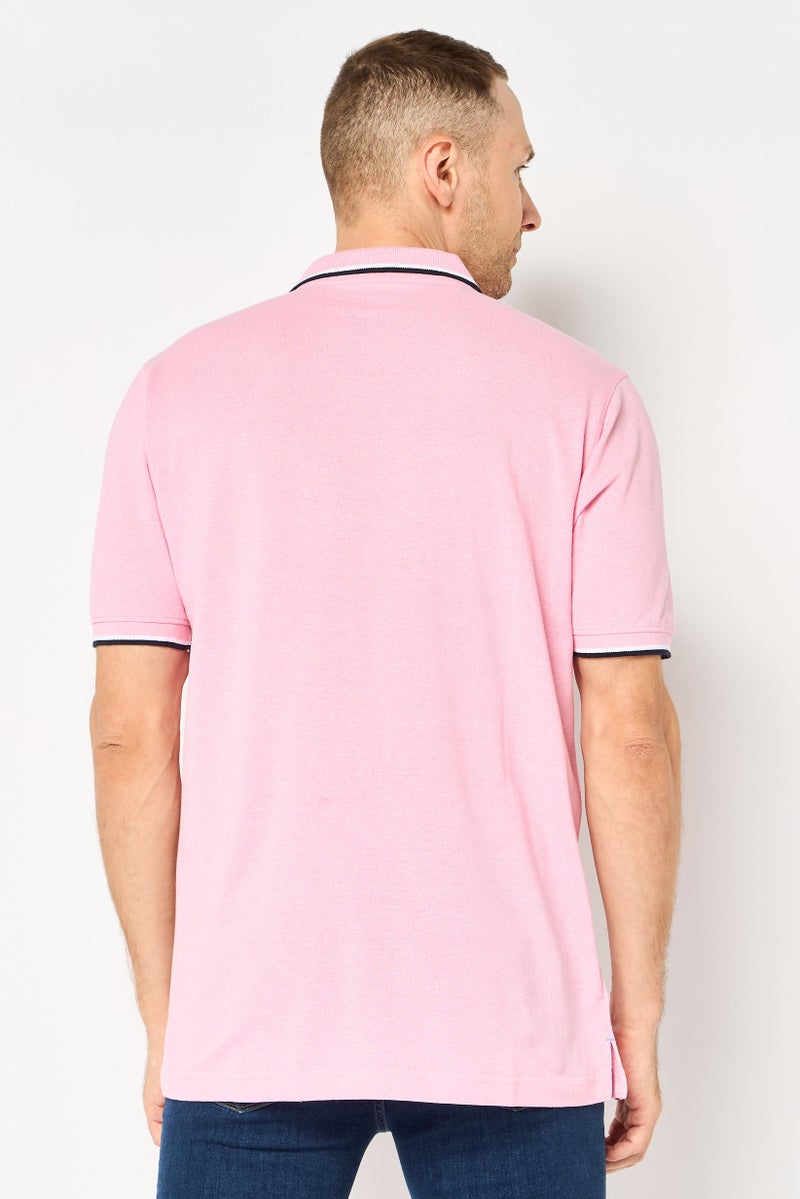 Tailorbyrd Men Regular Fit Embroidered Logo Short Sleeve Polo Shirt, Pink - Image 4