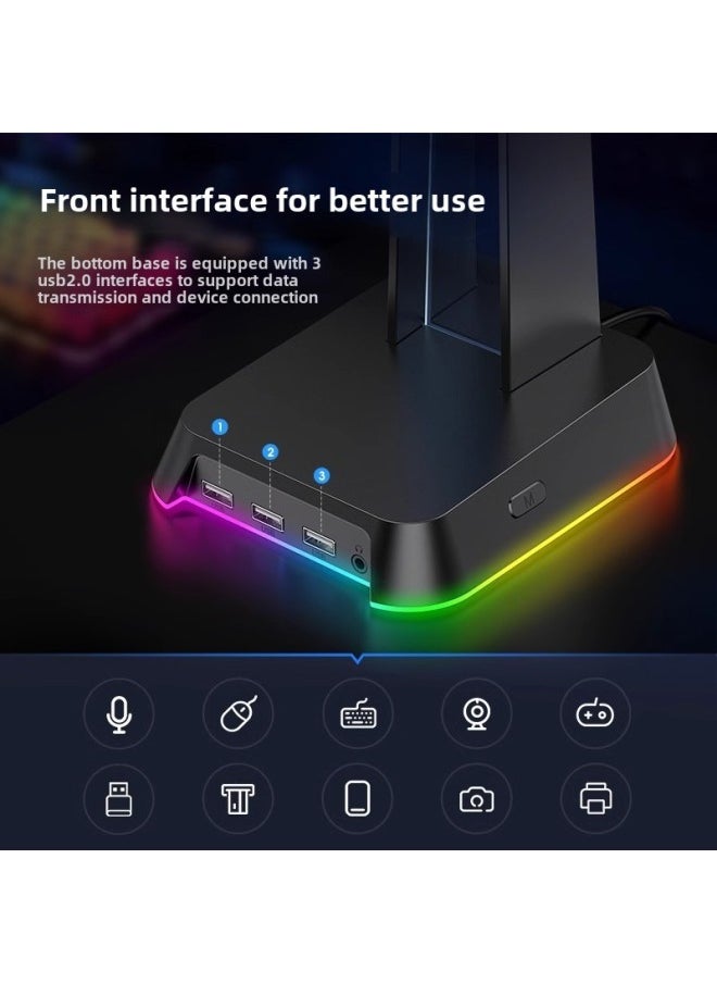 ONIKUMA ST-2 Headset Bracket USB Interface Desktop Luminous Multi-function Headset Hanging Bracket-Color:Pink  - Image 3