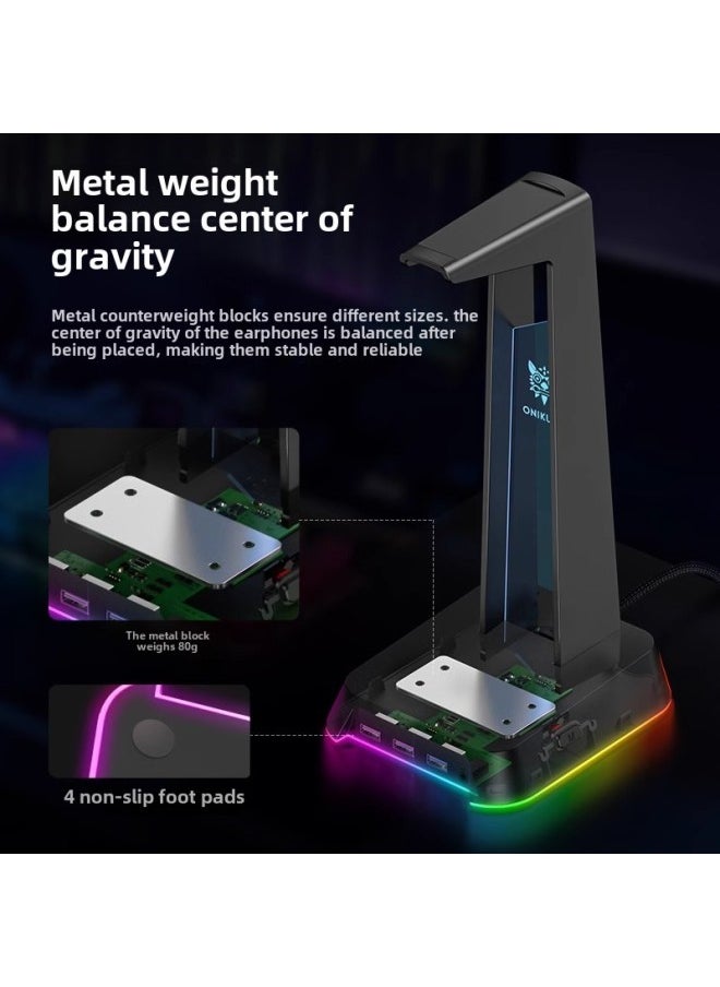 ONIKUMA ST-2 Headset Bracket USB Interface Desktop Luminous Multi-function Headset Hanging Bracket-Color:Pink  - Image 4
