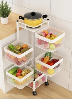 5 Shelves Basket Vegetable Fruits Storage Rotating Shelf With Wheels Home Kitchen Living Kitchen Storage Rack Fruits Vegetables Rotating Holder Rotating Fruit Basket Kitchen Organizer Rack