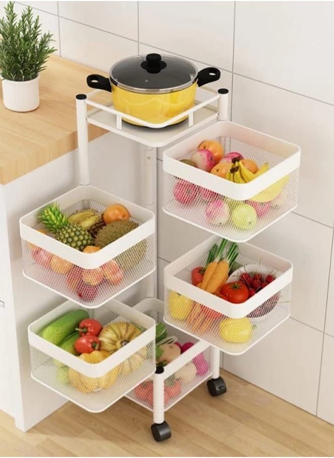 ALCOACH - 5 Shelves Basket Vegetable Fruits Storage Rotating Shelf With Wheels Home Kitchen Living Kitchen Storage Rack Fruits Vegetables Rotating Holder Rotating Fruit Basket Kitchen Organizer Rack - Image 1