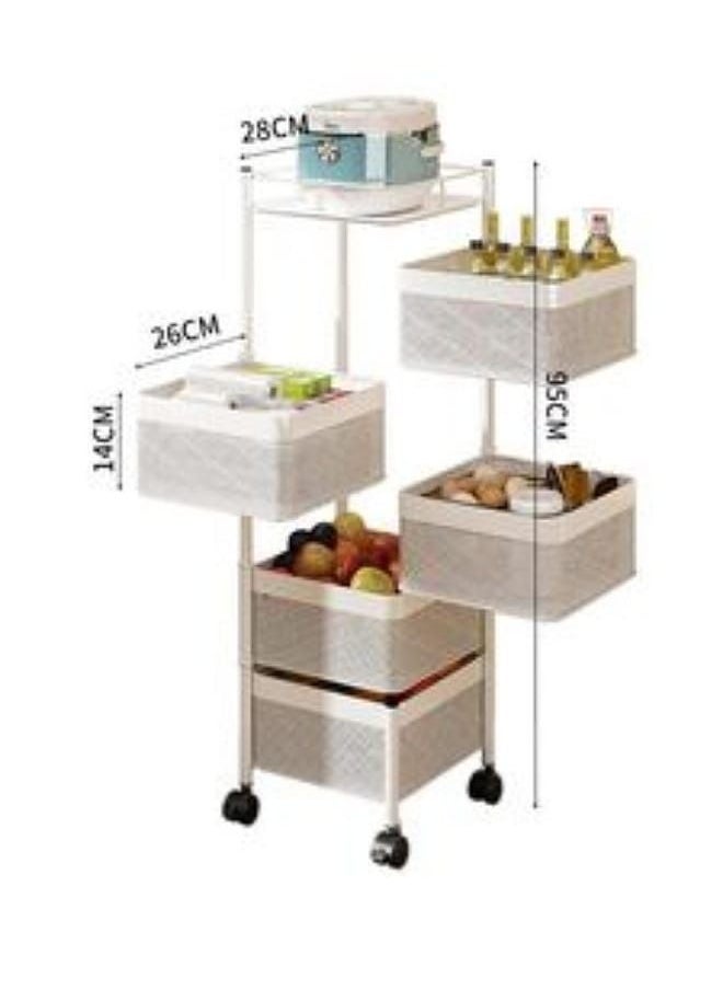 ALCOACH - 5 Shelves Basket Vegetable Fruits Storage Rotating Shelf With Wheels Home Kitchen Living Kitchen Storage Rack Fruits Vegetables Rotating Holder Rotating Fruit Basket Kitchen Organizer Rack - Image 1
